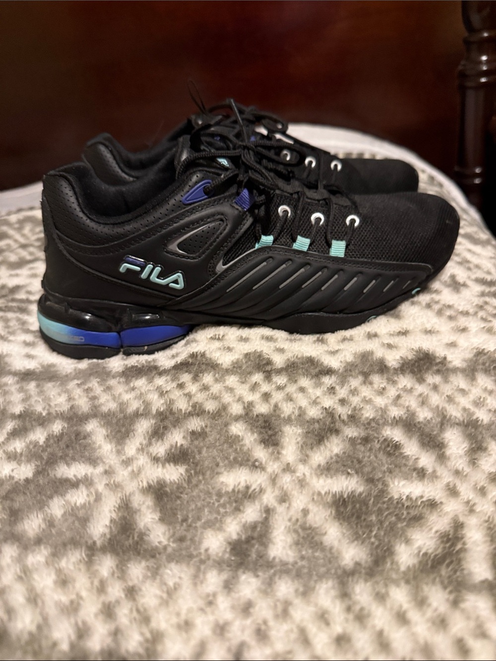 Fila Women's Black Sneakers with Teal and Blue Accents